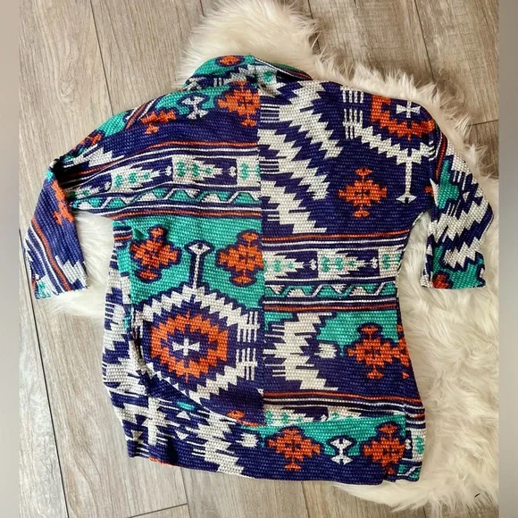 LOVE+LETLOVE | Colorful Tribal Pattern Cocoon Open Front Cardigan (M) - Picture 4 of 4